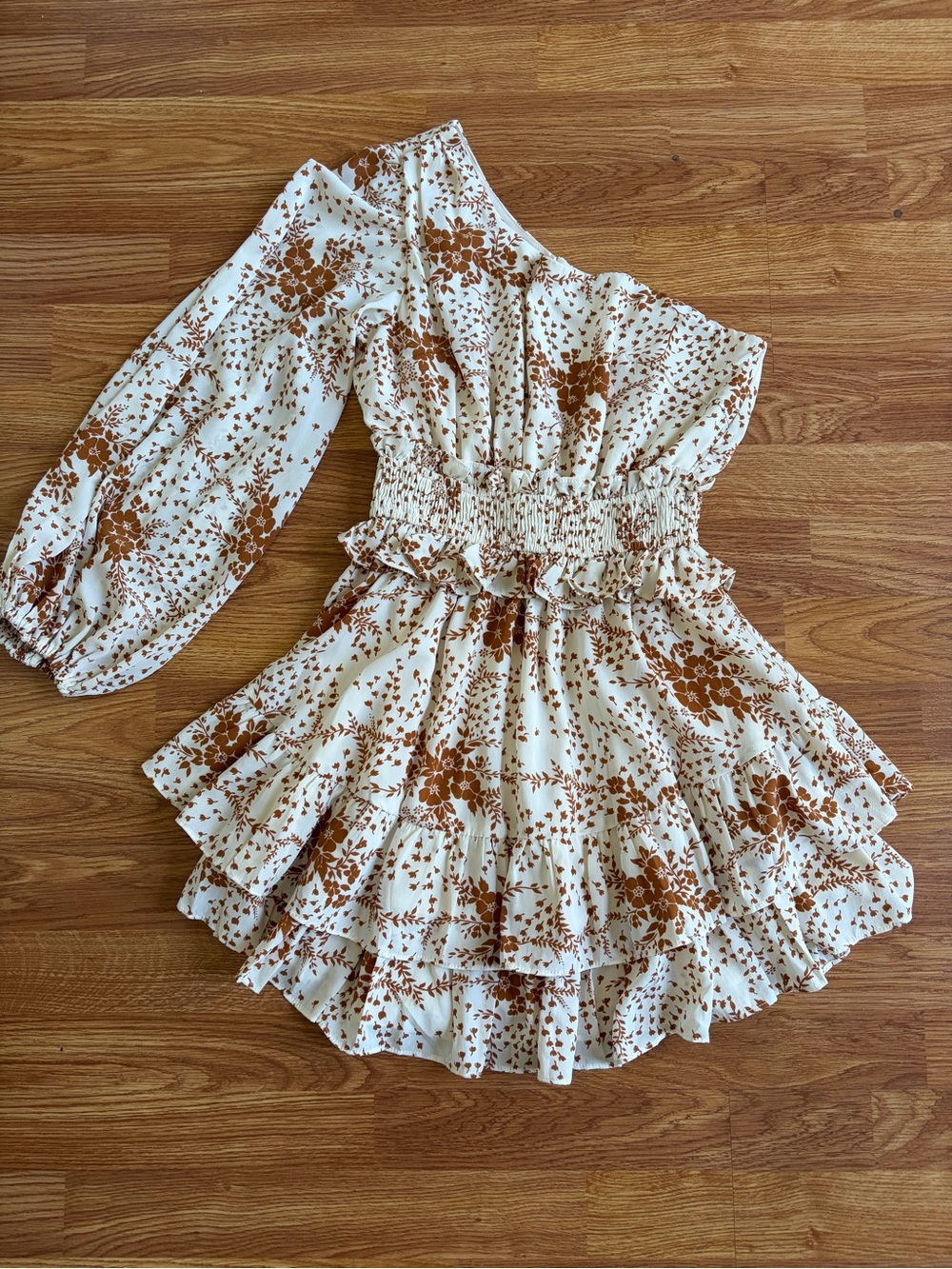 Here Comes the Sun Cream and Brown Floral Tiered Ruffle Summer Dress
Size Small
